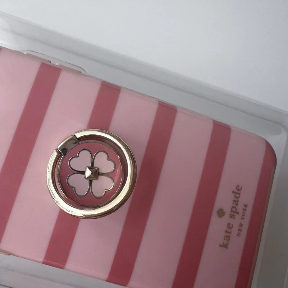 kate spade Pink and White Striped iPhone XS / X Ring Stand Case